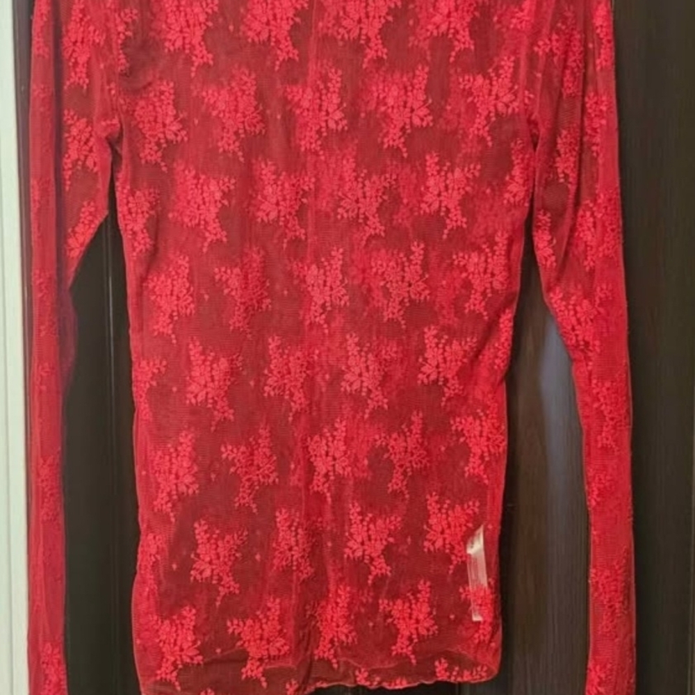 Buckle Vibrant Red Lace Blouse